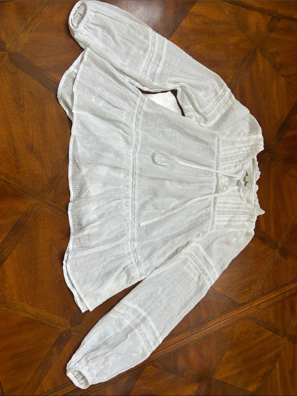 Ann Taylor LOFT White Swiss Dot Peasant Blouse size XXS